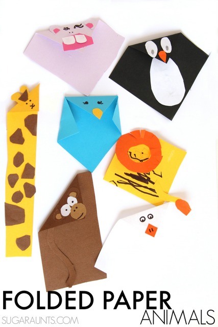 Folded paper animal crafts based on the book, Beautiful Oops
