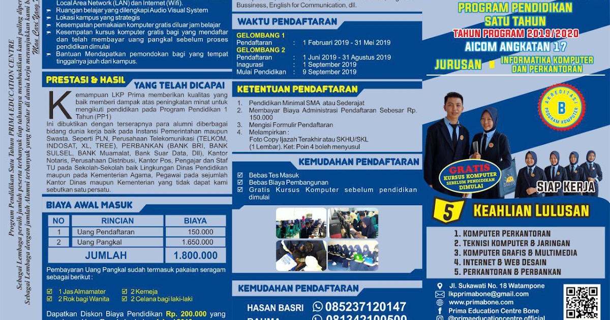BROSUR PROGRAM PENDIDIKAN 1 TAHUN ANGKATAN 17 LKP Prima