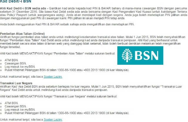 Tukar Kad Debit Bank BSN Sebelum 31 Disember 2016 Tukar Kad Debit Bank BSN Sebelum 31 Disember 2016