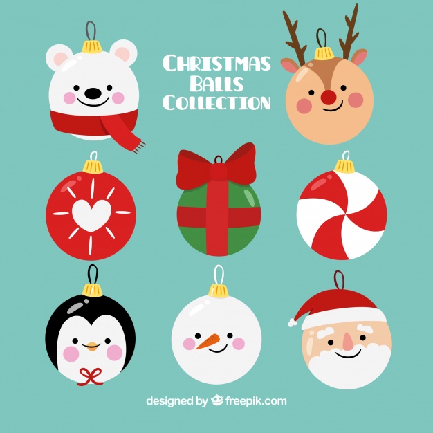 Set of decorative balls of christmas characters Free Vector