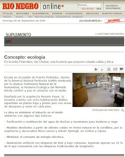 Eco Hotel en Península Valdés promocionado en el Diario Rio Negro