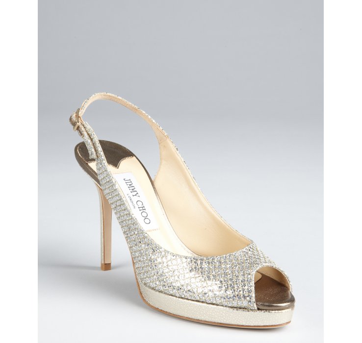 Champagne Glitter Mesh 'Nova' Peep Toe Slingbacks - Amazing Bridal Look