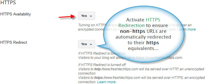 HTTPS redirection for a Blogger blog