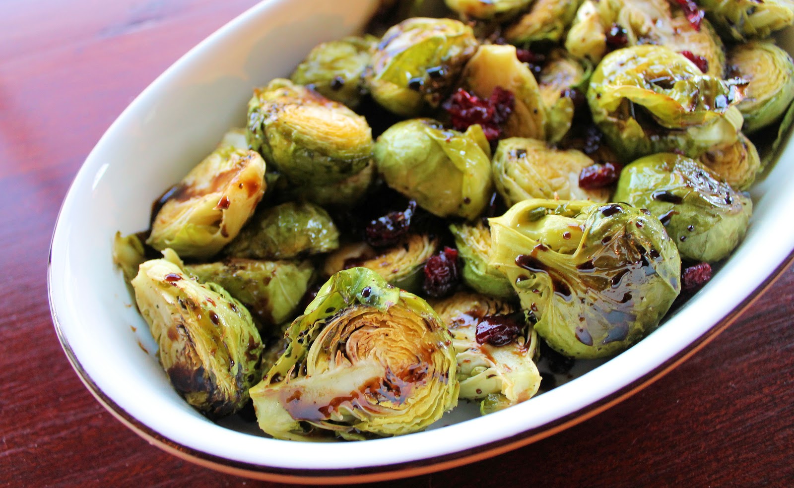Roasted Brussels Sprouts with Cranberries and Balsamic Vinegar