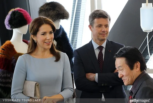 Danish Crown Prince Frederik and Crown Princess Mary visit a fashion school to observe a workshop for seal skin fashion products in Tokyo 