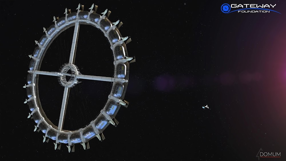 SpaceX Starship approaching Von Braun Rotating Space Station (Gateway Foundation)