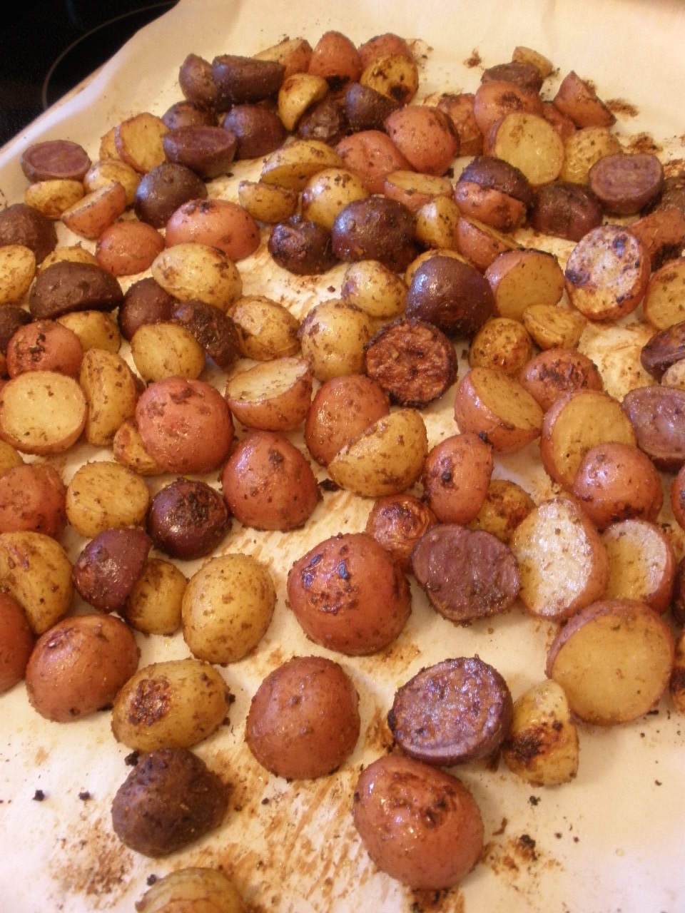the half cut cook Oven Roasted Mini Potatoes