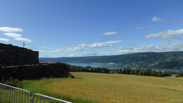 Heuvel landschap in Noorwegen met een rivier en bossen