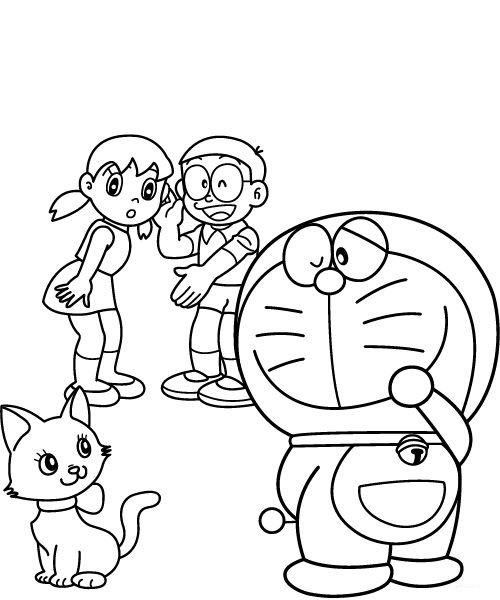 Tranh tô màu Xuka và Nobita với Doremon