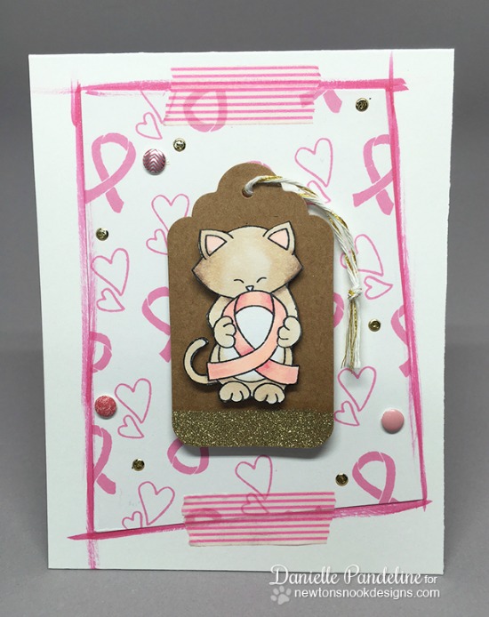 Pink ribbon and cat card by Danielle Pandeline  | Newton's Support stamp set by Newton's Nook Designs #newtonsnook