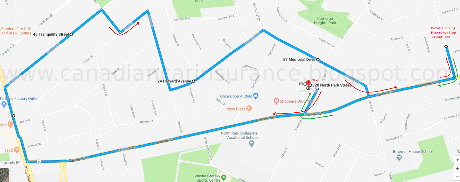 Brantford G2 Road Test Route 3 Maps