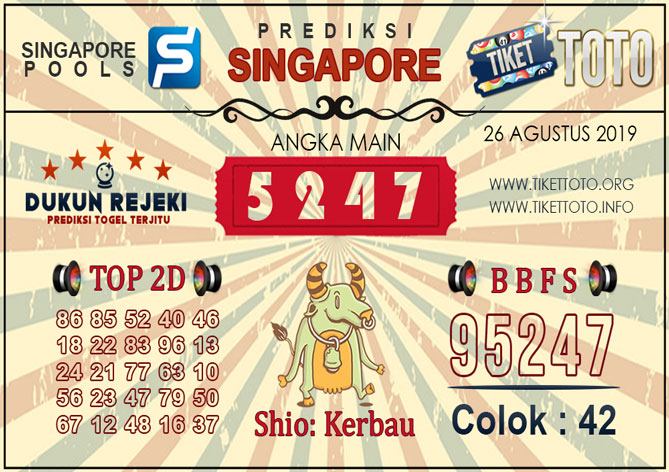Prediksi Togel SINGAPORE TIKETTOTO 26 AGUSTUS  2019