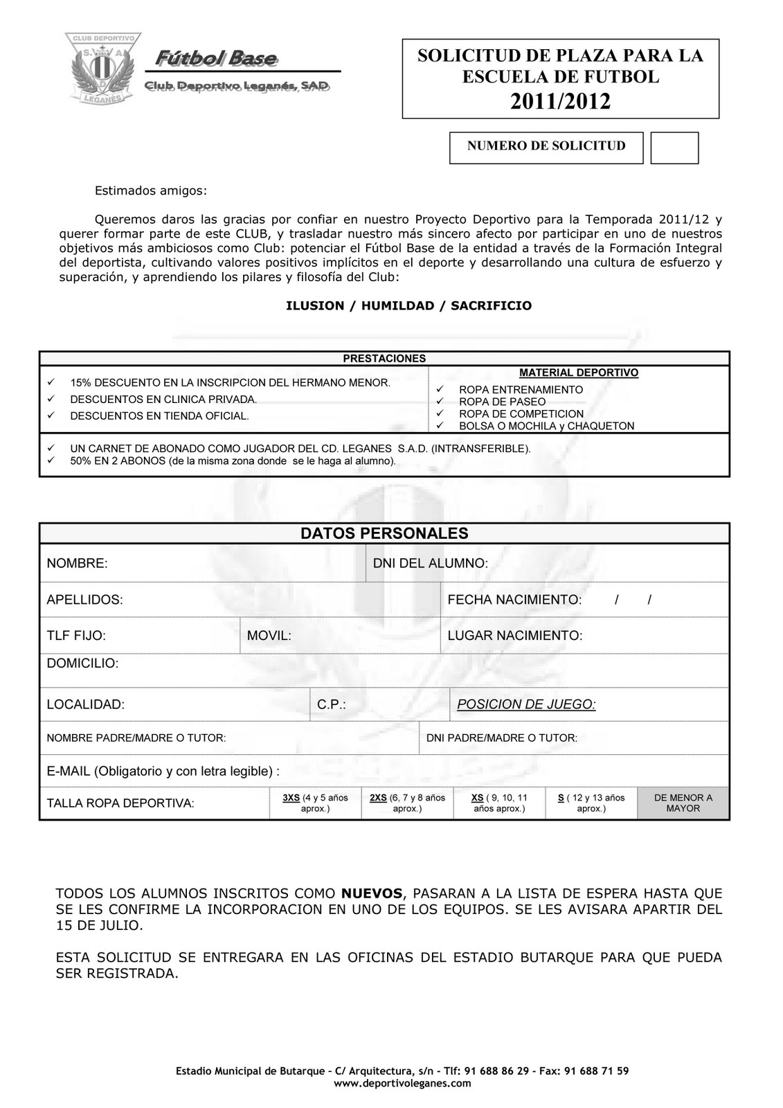 Ya puedes apuntarte a la Escuela de Fútbol del . Leganés para la  temporada 2011/12 . Leganés - Web Oficial