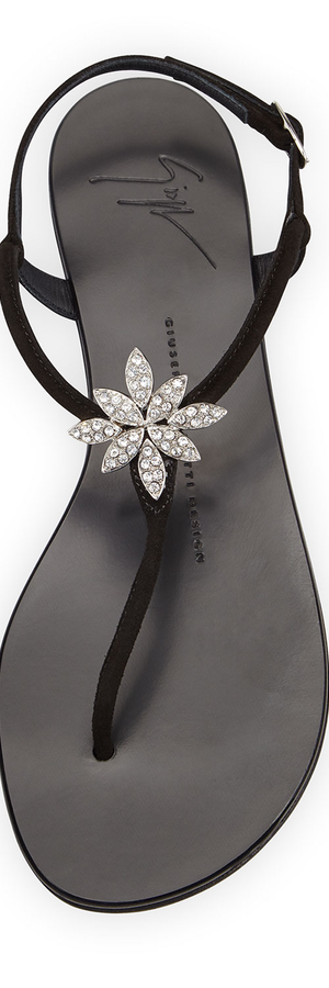 Giuseppe Zanotti Nuvorock Crystal-Flower Sandal, Black