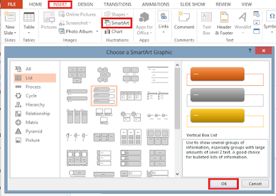 Choose a SmartArt graphic dialogue box