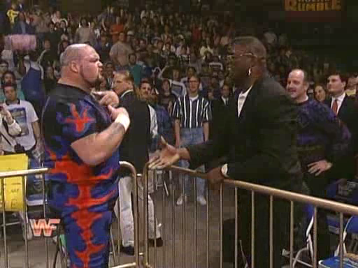 WWF / WWE: Royal Rumble 1995 - Bam Bam Bigelow confronts Lawrence Taylor