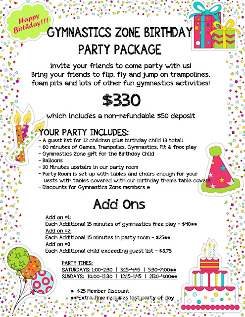 gymnastics zone birthday parties
