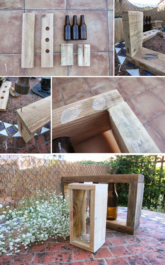 Diy candelabros o floreros con botellas y madera de palet2