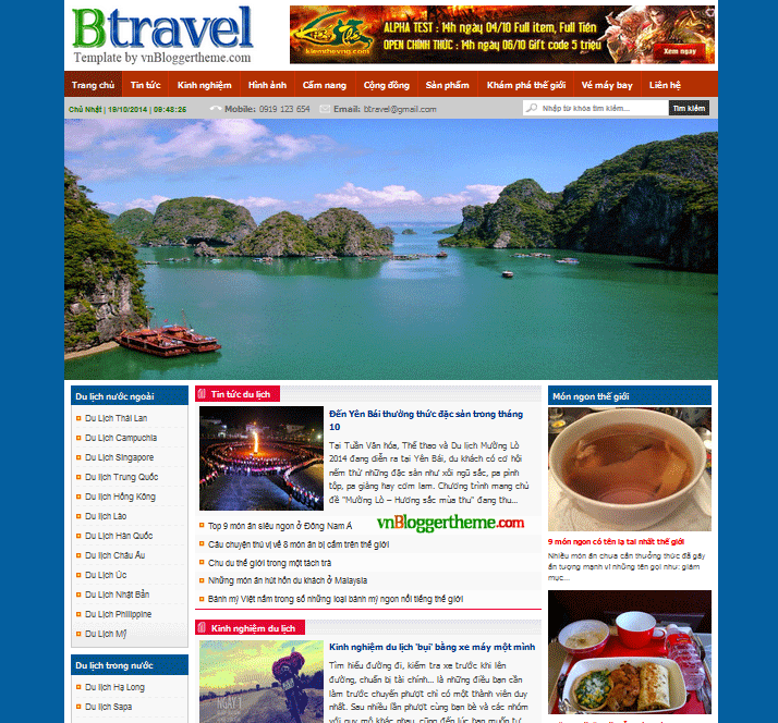 BTravel Template - Giao diện về tin tức du lịch cho Blogspot
