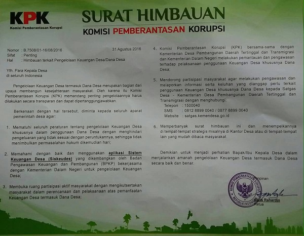 Surat Himbauan Komisi Pemberantasan Korupsi