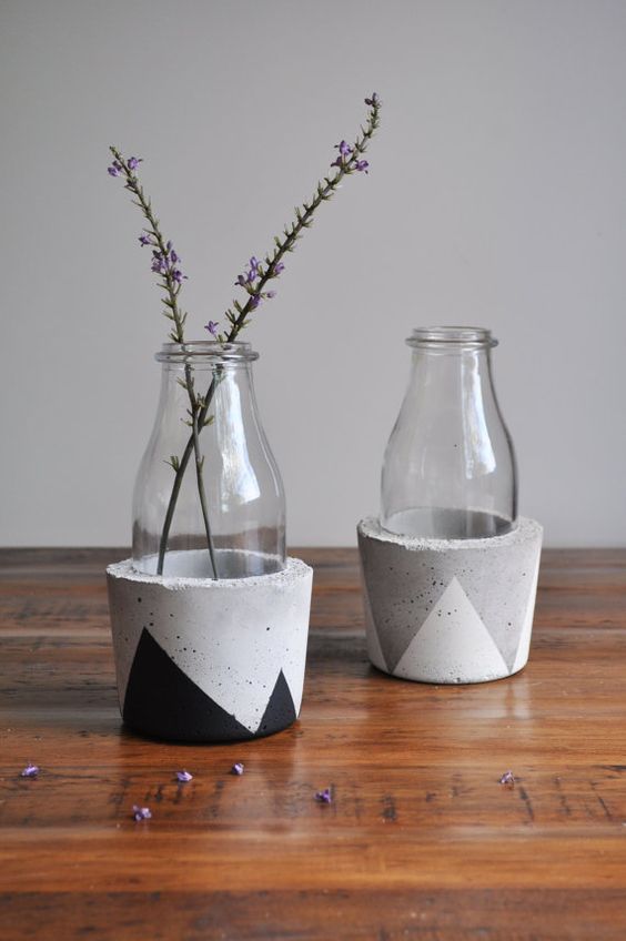vaso de concreto e vidro