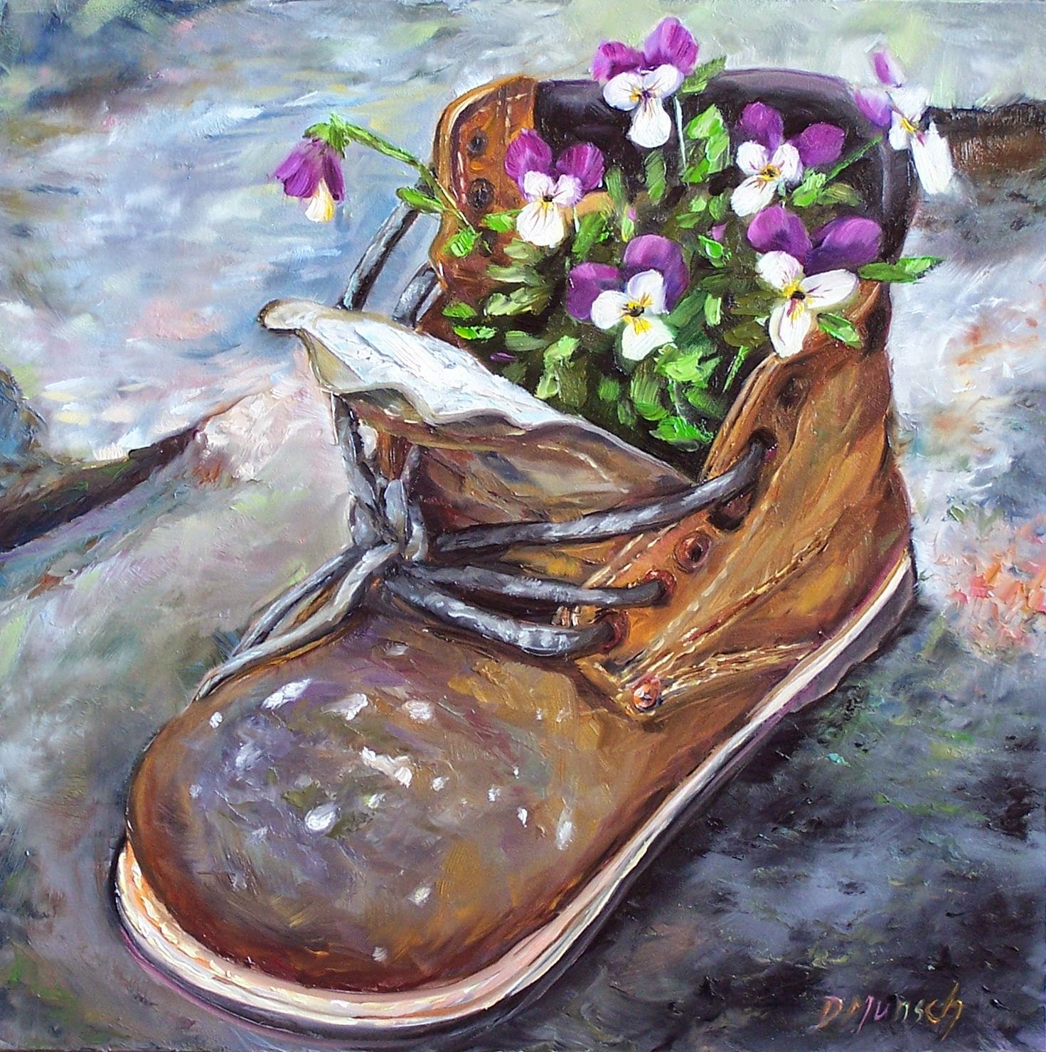 Donna Munsch Fine Art: Original Oil Painting Pansy Boot