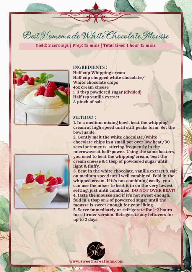 SHC’s TOP 10 POPULAR DESSERT RECIPES IN 2018 NO.6-BEST HOMEMADE WHITE CHOCOLATE MOUSSE