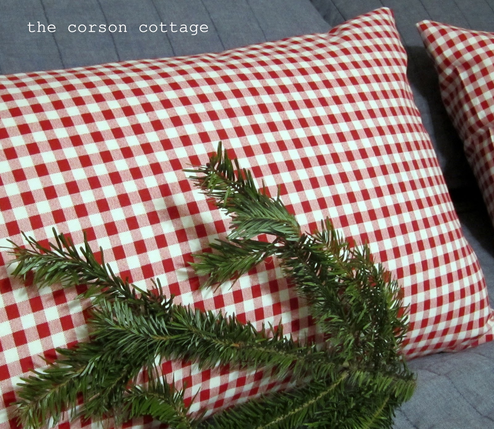 the corson cottage Red Gingham Pillow