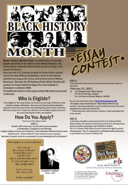 Black History Month Essay Contest Sponsored by the US Embassy (Zimbabwe)