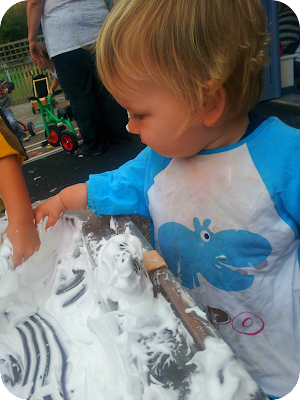 messy play with shaving foam, 13 month old and messy play