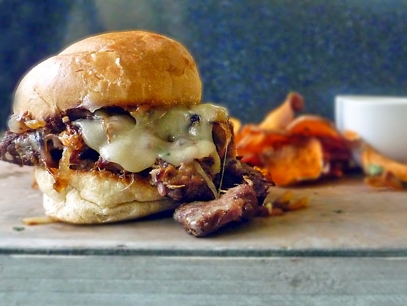 Beef Short Rib Sandwich | by Life Tastes Good is piled high with beer braised beef, caramelized onions, and lots of melted Fontina cheese! #ManFood #SundaySupper