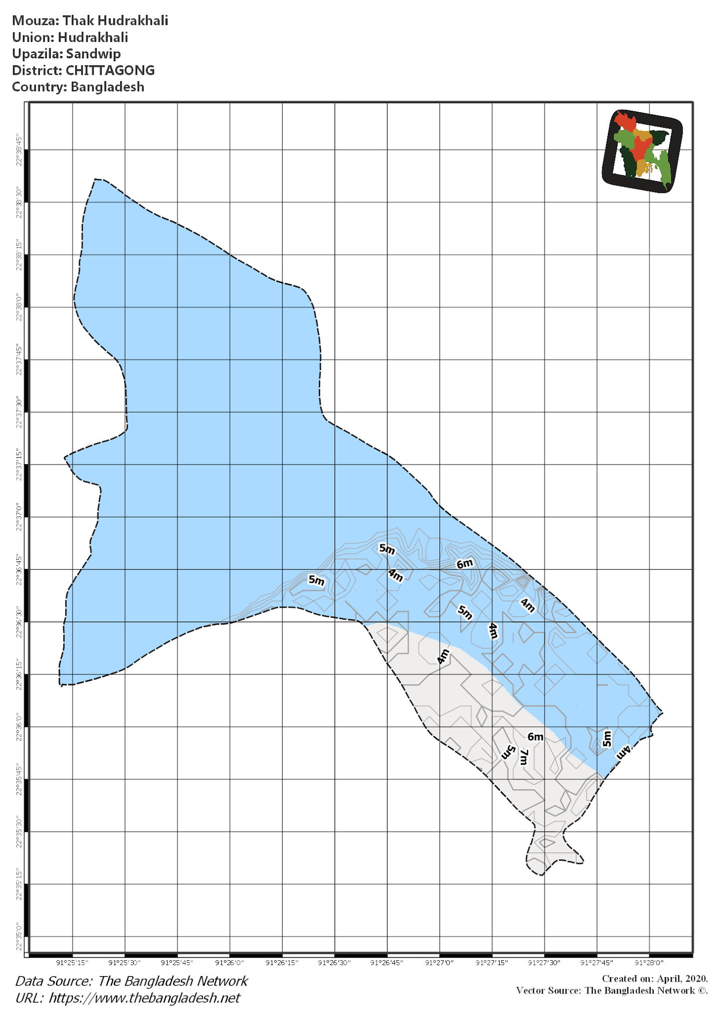 Map of Thak Hudrakhali Mouza of Sandwip Upazila, CHITTAGONG Map of Thak Hudrakhali Mouza of Sandwip Upazila, CHITTAGONG, Bangladesh.