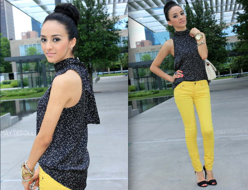 yellow jeans outfit