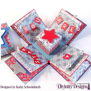 Divinity Designs Stamp Set: All-Star Jersey, Custom Dies: Explosion Box, Explosion Box Pockets & Layers, Mini Box, Alphabet Flag, Paper Collections: American Quilt, Patriotic, Old Glory