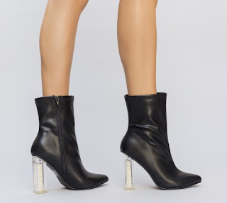 botine cu toc transparent gros de zi elegante negre botine cu toc transparent gros de zi elegante negre