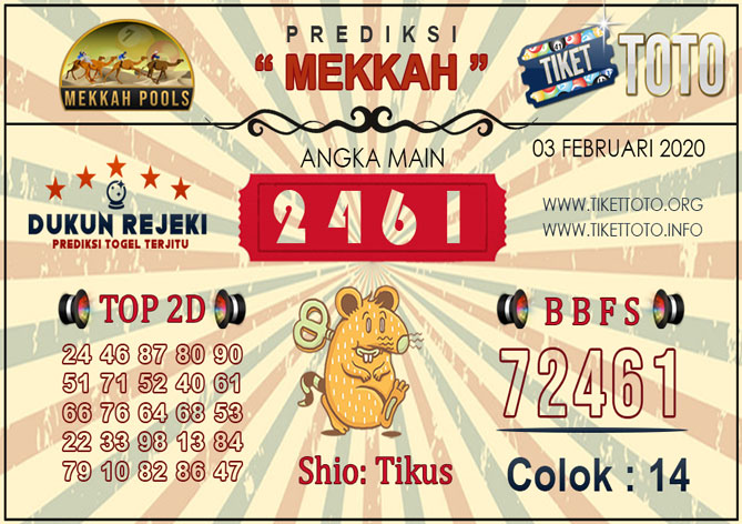 Prediksi Togel MEKKAH TIKETTOTO 03 FEBRUARI 2020