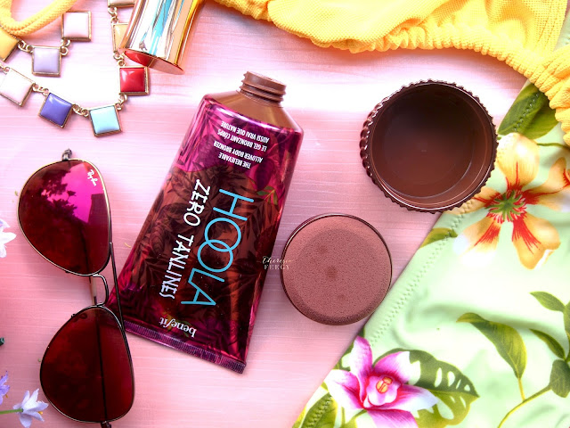 Dew The Hoola is a liquid bronzer for your face. This product is very lightweight, it spread easily but you do need to be able to blend it into your skin quite quickly. The color pigmentation is low to middle.This face bronzer gives a very natural tan onto my skin and doesnt leave any harsh line.    Hoola Zero Tan Lines is not a self tanner but it is a body- bronzer for a quick and instant way to get your body tanned with healthy glow. The texture of this product is a gel like. A dark brown transparent gel like. The texture is lightweight, it is not sticky and it is build-able. It feels wet at first but once it is blended into the skin, it doesnt feel anything.  