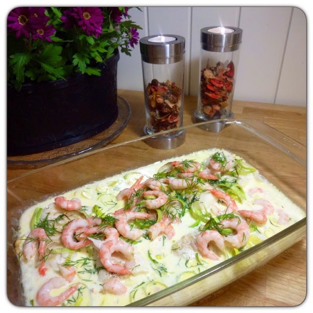 Edels Mat Ovnsbakt torskefilet med reker og dill