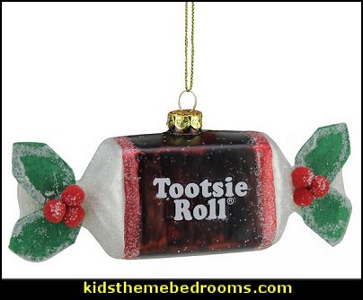 Candy Lane Tootsie Roll Original Chewy Chocolate Glass Christmas Ornament candy Christmas theme decorating - candy themed christmas decorations - christmas candyland decorations - candy ornaments - candy shaped holiday ornaments - candy themed Christmas decor - Candy Lane Tootsie Roll Original Chewy Chocolate Glass Christmas Ornament
