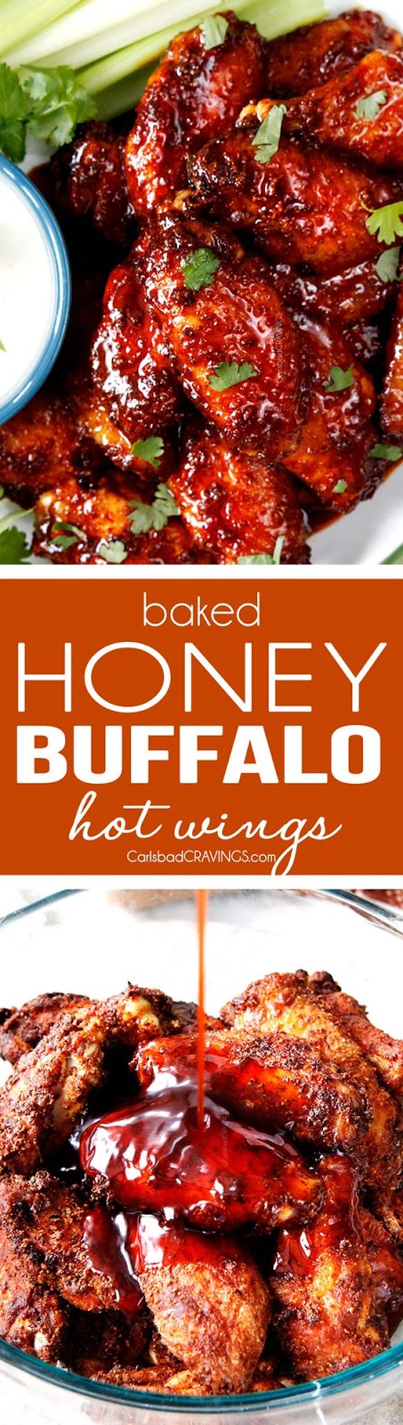 Sticky Buffalo Honey Hot Wings - the BEST buffalo wings you will ever devour and as easy as tossing in a rub, baking and coating in an easy, tantalizing sauce. #appetizer #wings #buffalowings #gameday