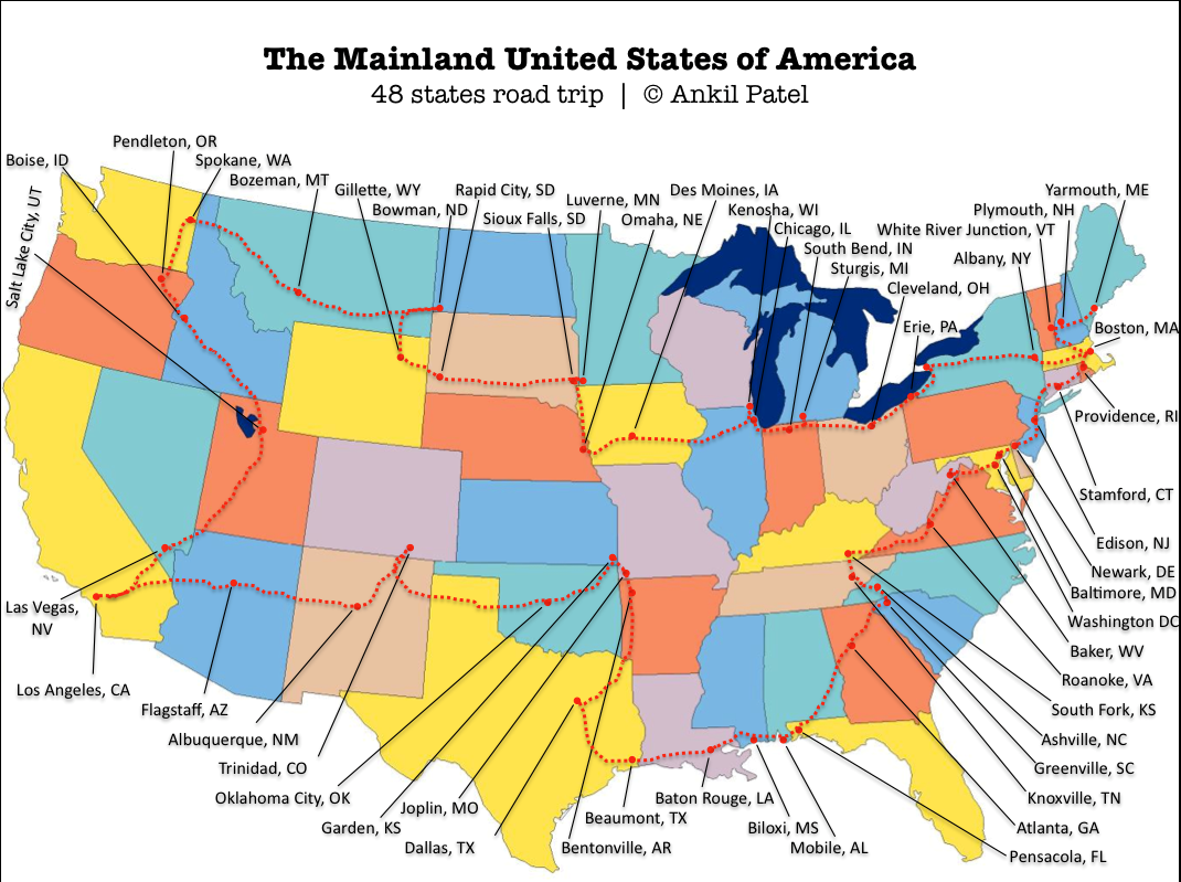 the real other 'things': All 48 states of the USA road trip map