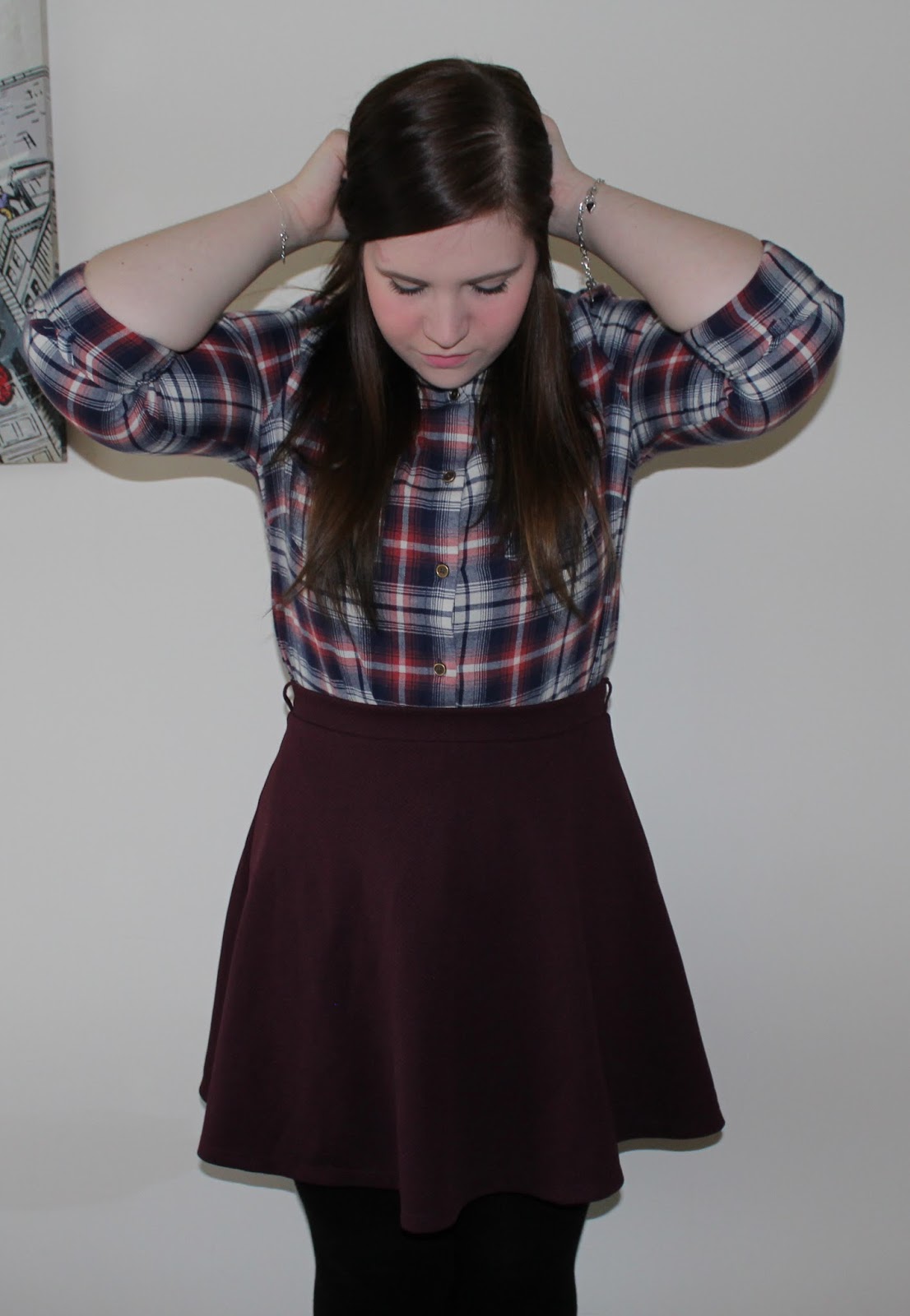 check shirt and skater skirt from new look
