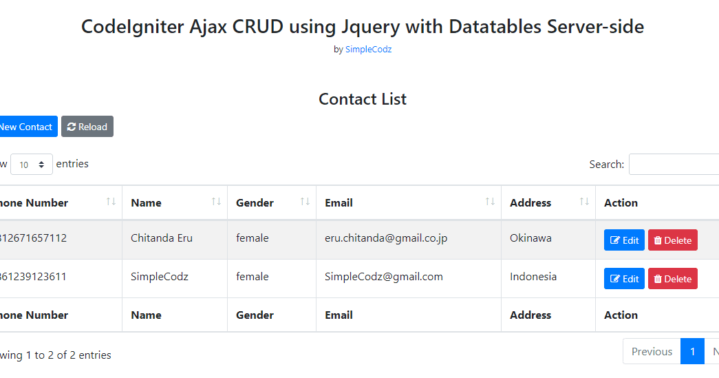 CodeIgniter Ajax CRUD and Server-side Datatables with Form Validation ...