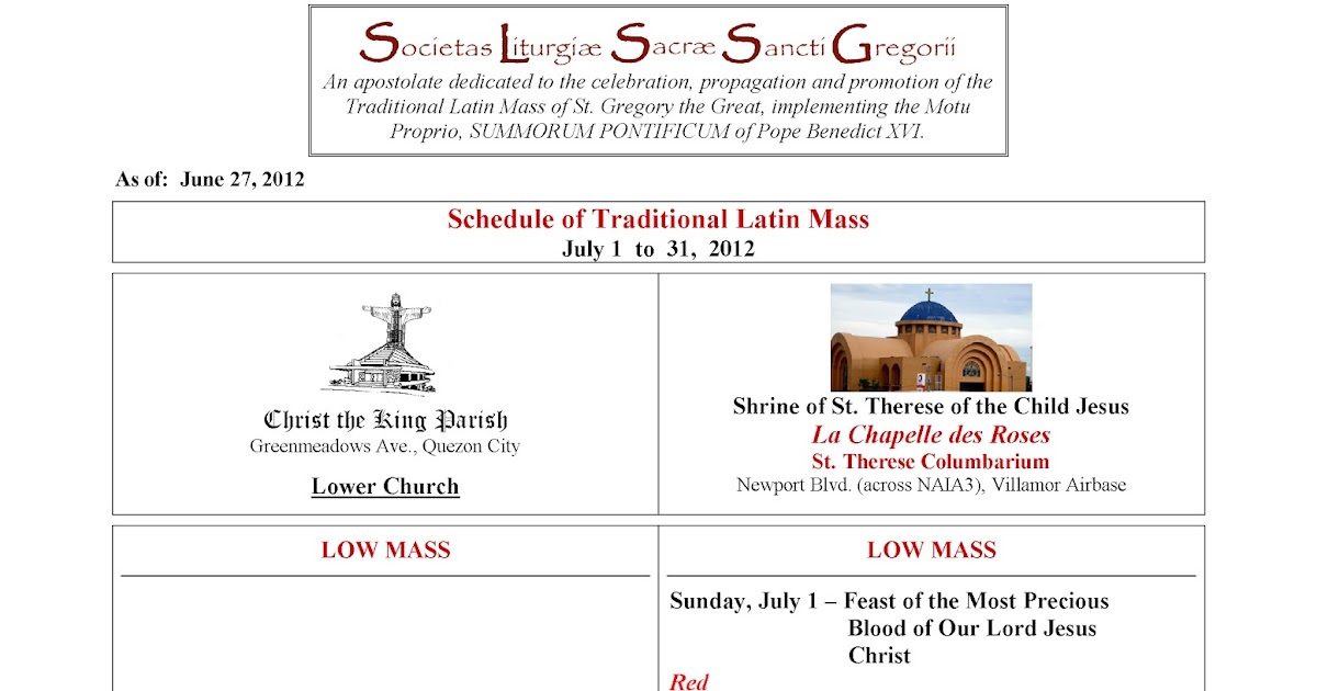 The Pinoy Catholic: Schedule of Latin Masses