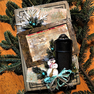 Sizzix Alterations Tim Holtz Ice Flake Funky Florals Ideaology Christmas Altered Book by Sara Emily Barker for The Funkie Junkie Boutique 1 Sara Emily Barker https://sarascloset1.blogspot.com/2018/12/in-kitchen-making-cookies-and-memories.html Altered Book Using Tim Holtz Sizzix Alterations Ideaology 1
