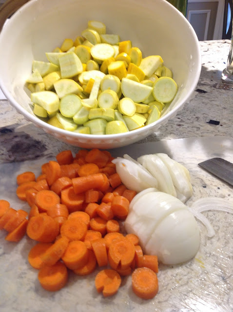 yellow squash, carrots, onion for soup