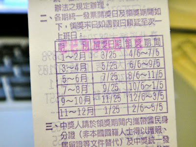 Dates of Taiwan Receipt Lottery