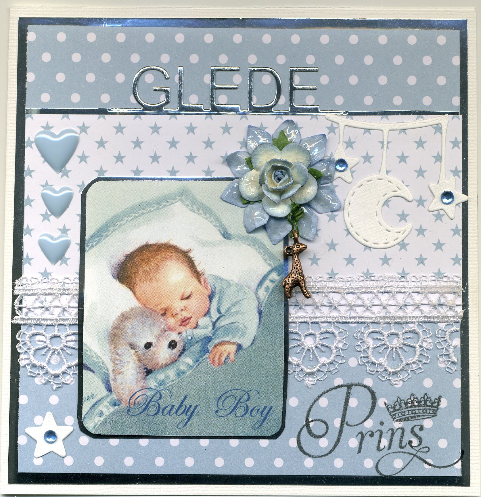 Sivic sin hobbyblogg: Et babykort i hvitt, sølv og blått