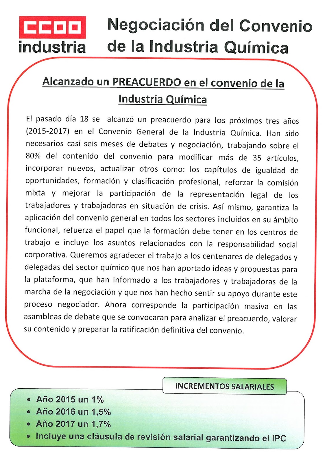 Standard Profil CCOO NEGOCIACION DEL CONVENIO DE LA INDUSTRIA QUIMICA. Standard Profil CCOO NEGOCIACION DEL CONVENIO DE LA INDUSTRIA QUIMICA.