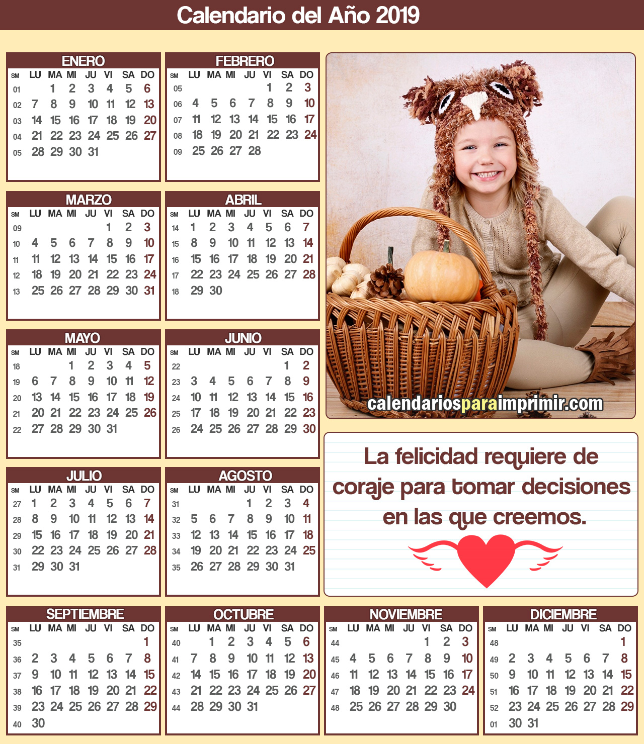calendario con frases de felicidad 2019 calendario con frases de felicidad 2019